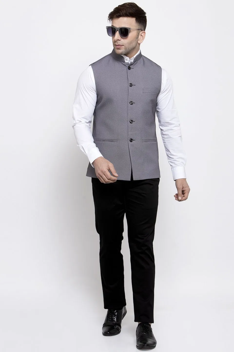 Polyester Cotton Grey Modi Nehru Jacket