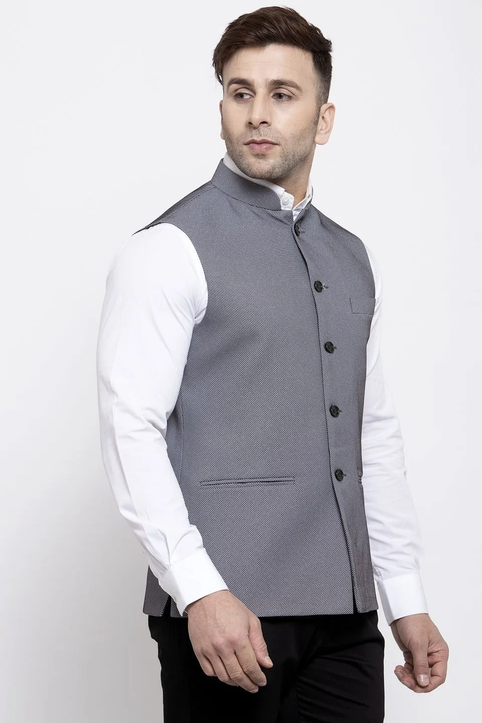 Polyester Cotton Grey Modi Nehru Jacket