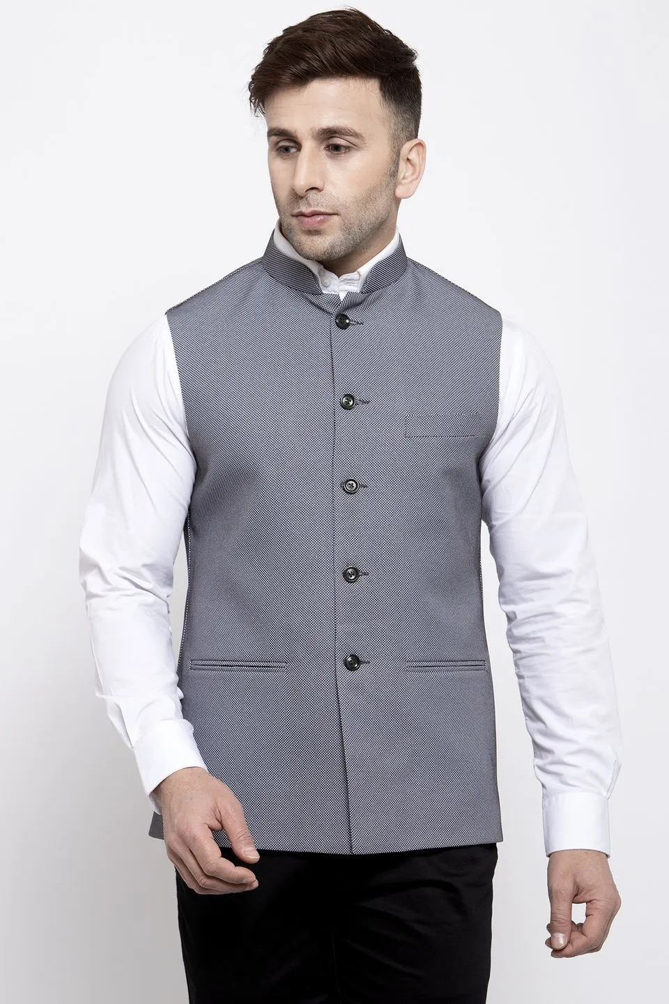 Polyester Cotton Grey Modi Nehru Jacket