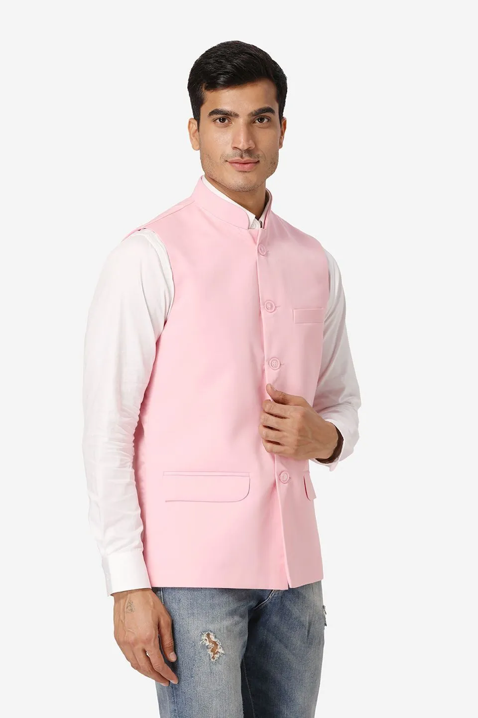 Polyester Cotton Pink Modi Nehru Jacket