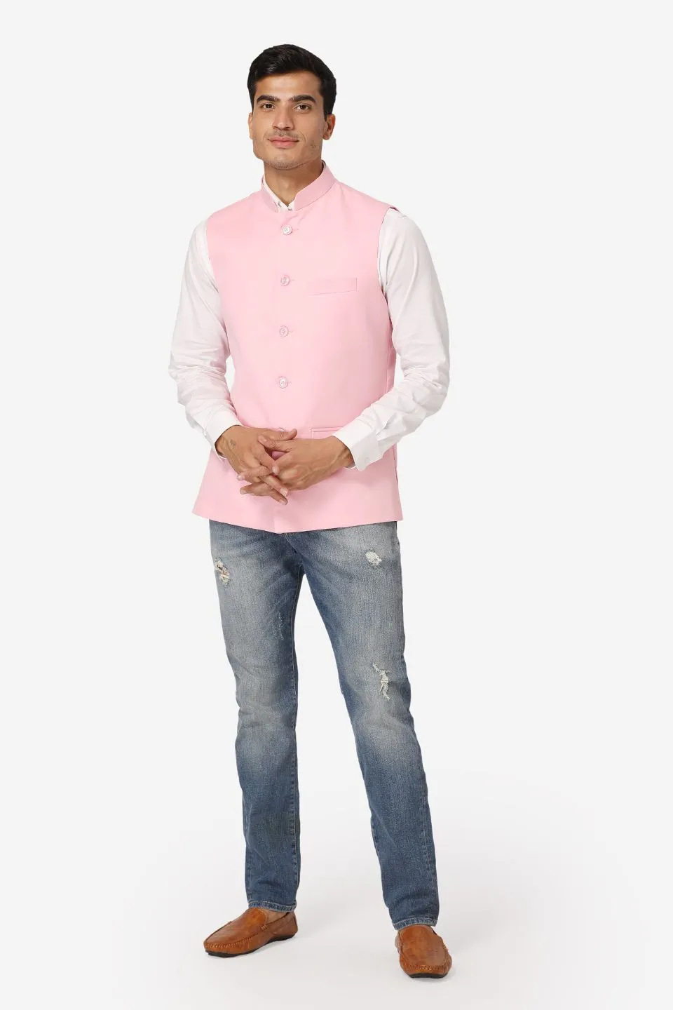 Polyester Cotton Pink Modi Nehru Jacket