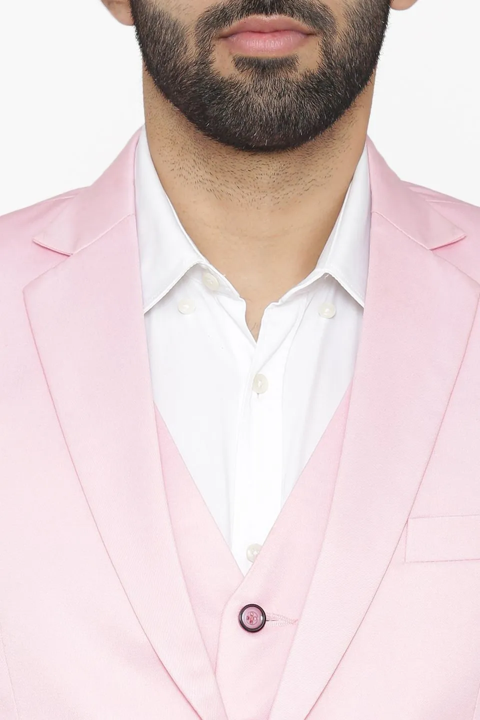 Polyester Cotton Pink Three Piece Suit
