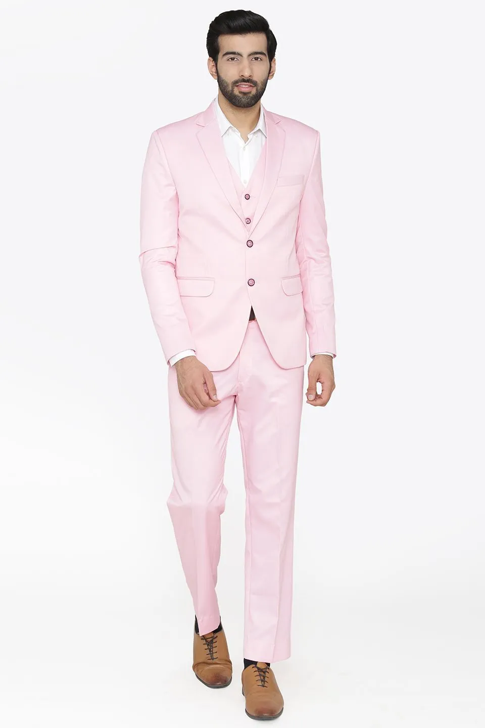 Polyester Cotton Pink Three Piece Suit