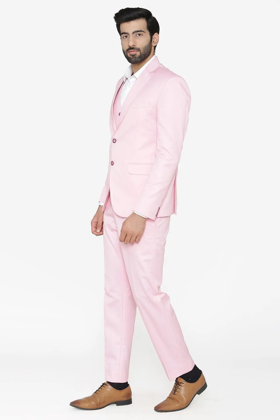 Polyester Cotton Pink Three Piece Suit