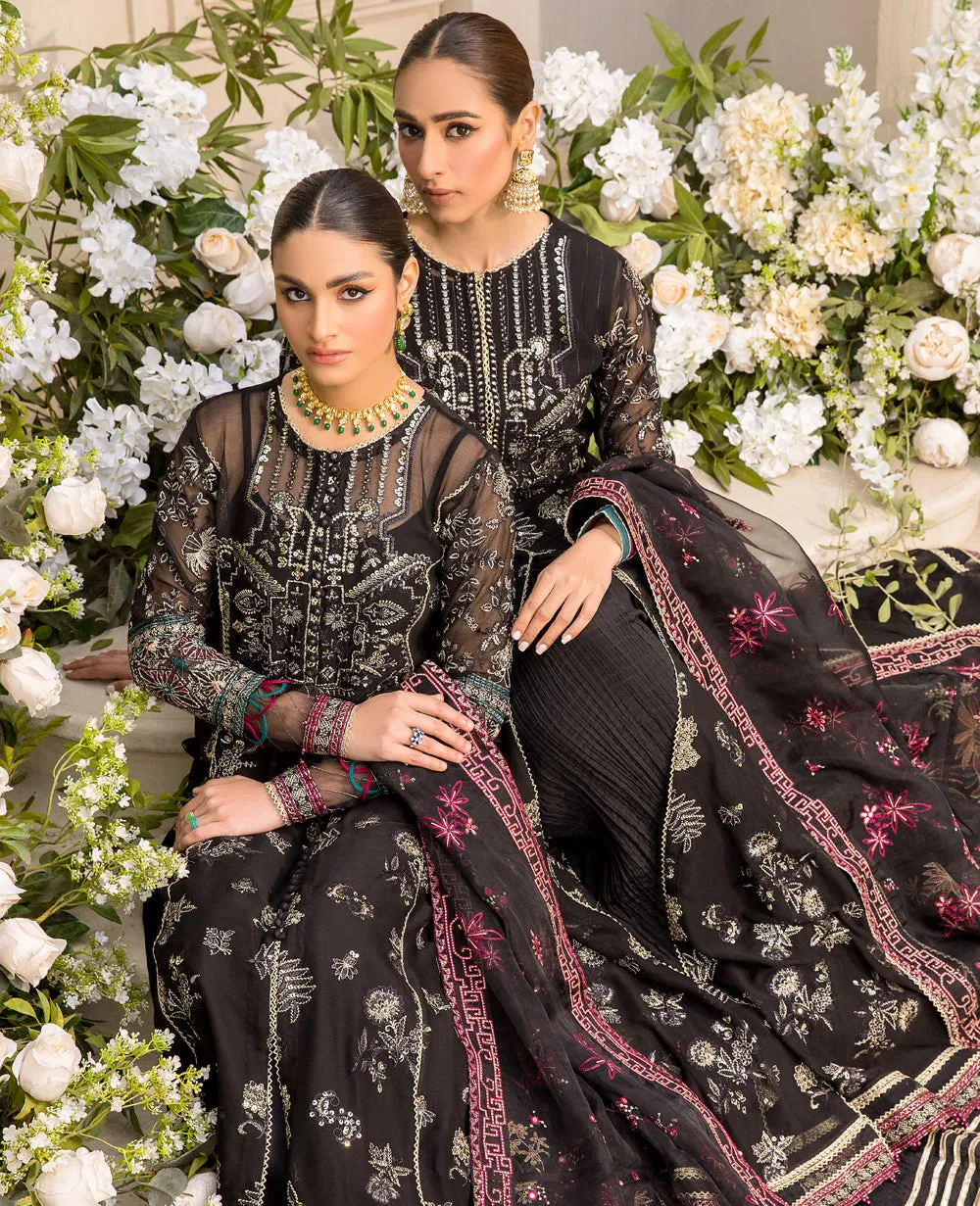 Premium Black Embroidered Long Frock Dupatta for Party Wear