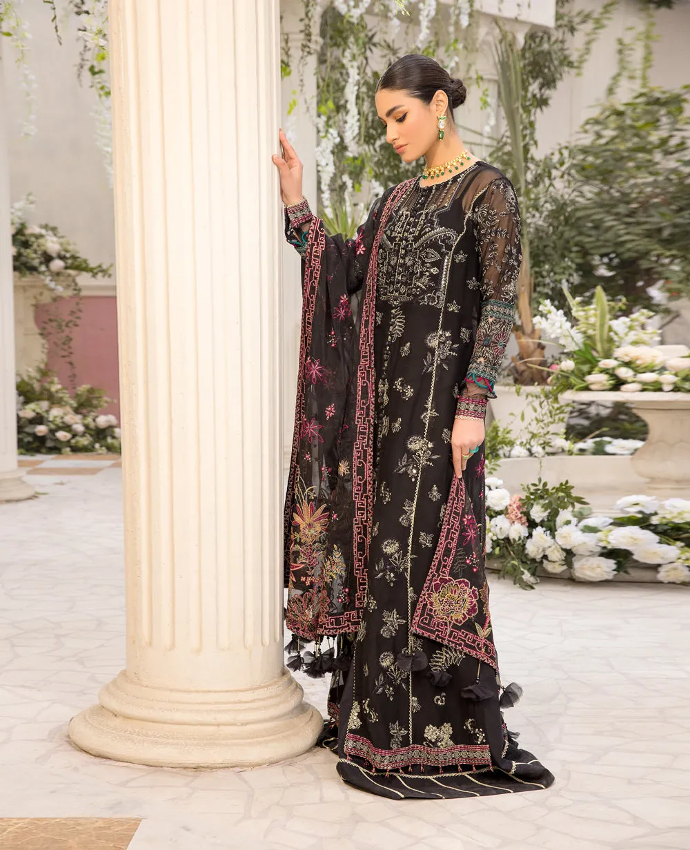 Premium Black Embroidered Long Frock Dupatta for Party Wear
