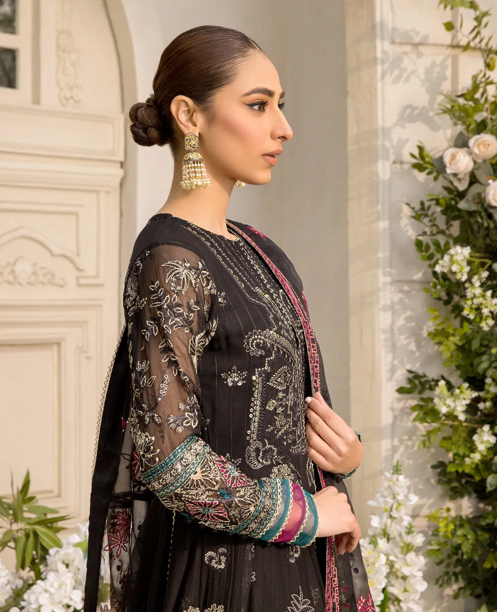 Premium Black Embroidered Long Frock Dupatta for Party Wear
