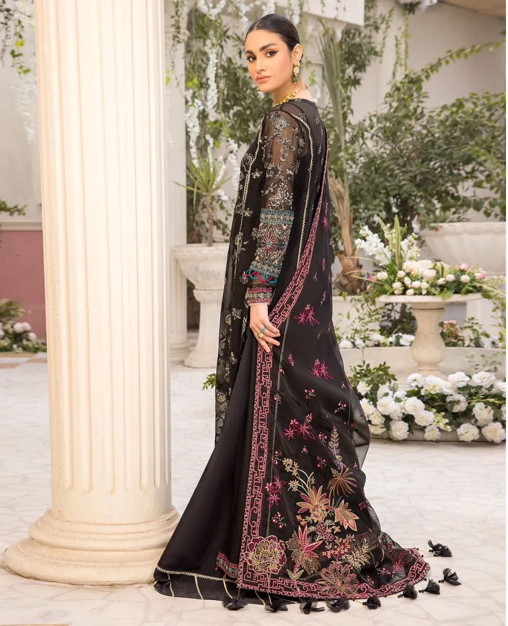 Premium Black Embroidered Long Frock Dupatta for Party Wear
