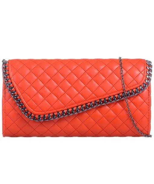 Quilted Asymmetric Chain Detail Clutch - Lila
