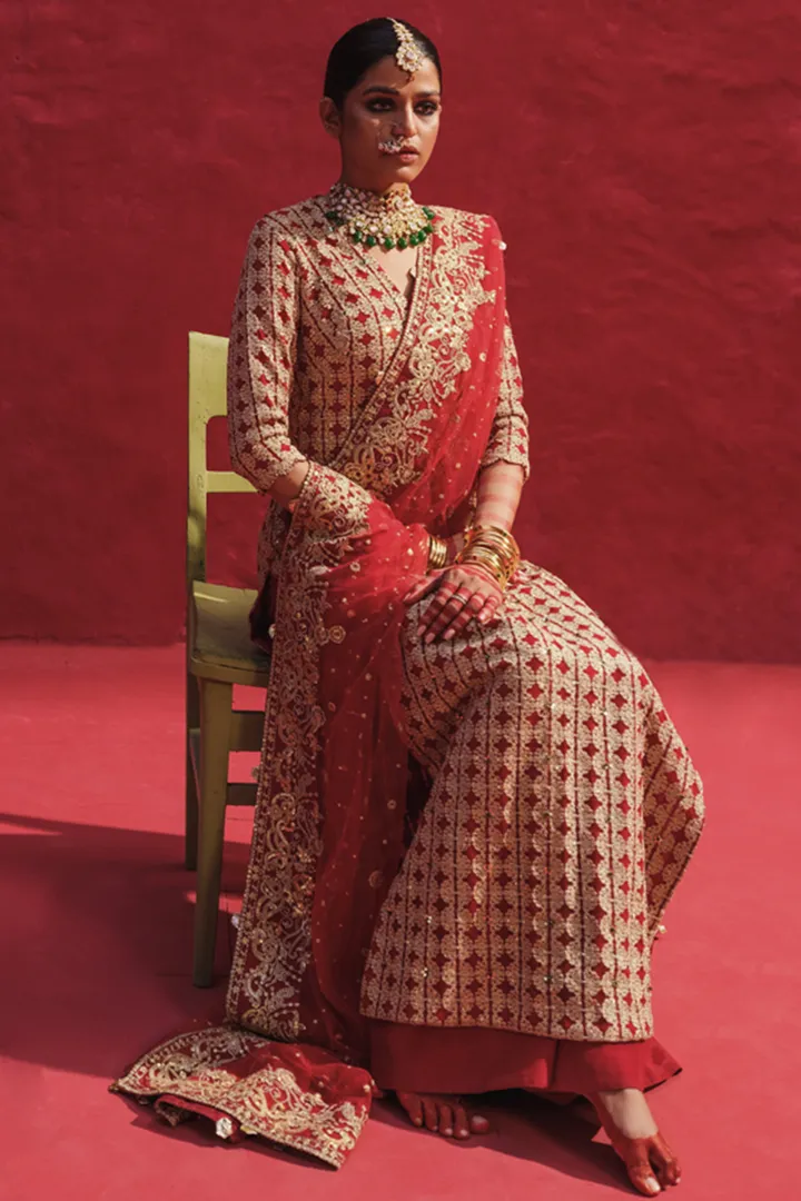 Raw Net Red Kameez Sharara Pakistani Wedding Dresses