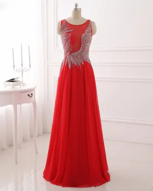 Red Illusion Long Prom Dress