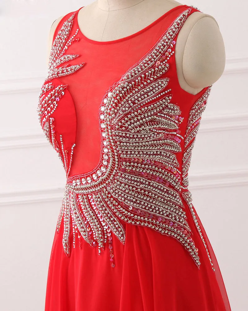 Red Illusion Long Prom Dress