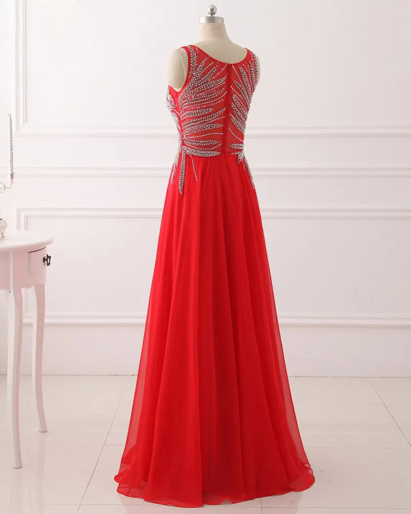 Red Illusion Long Prom Dress