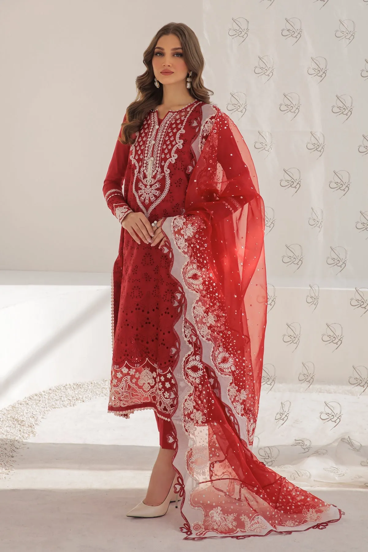 Red Pakistani Embroidered Kameez Salwar Party Wear