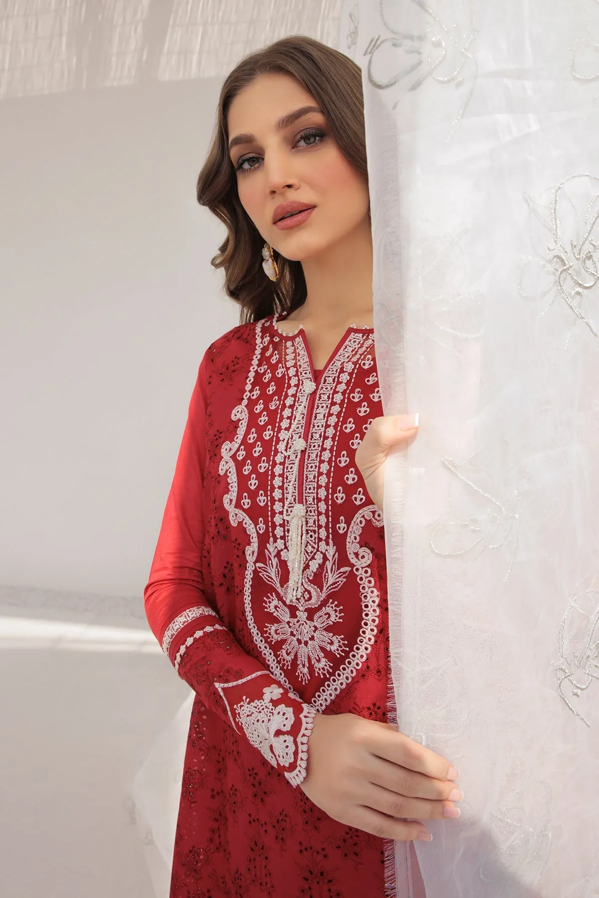 Red Pakistani Embroidered Kameez Salwar Party Wear