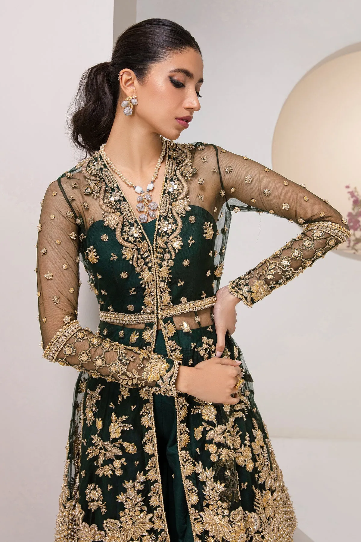 Regal Green Embroidered Pakistani Wedding Dress Gharara Kameez Style