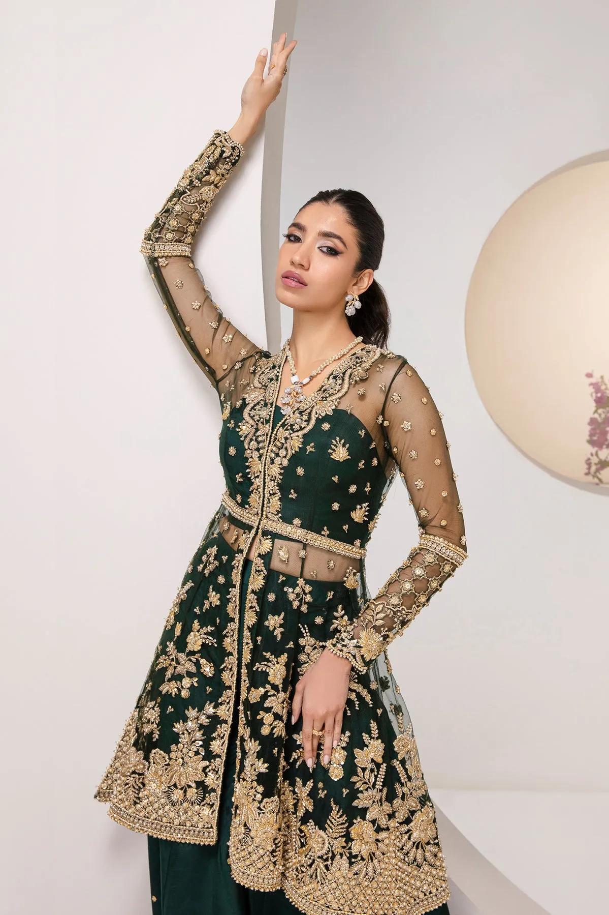Regal Green Embroidered Pakistani Wedding Dress Gharara Kameez Style