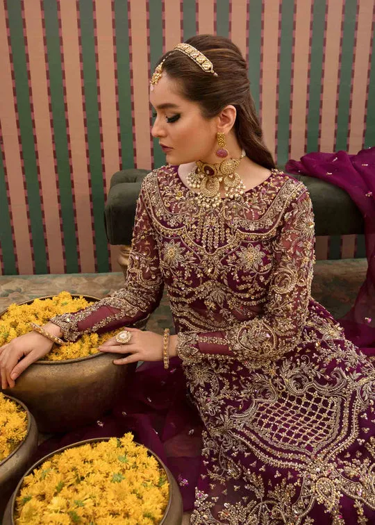 Regal Plum Embroidered Pakistani Wedding Dress Kameez Trousers