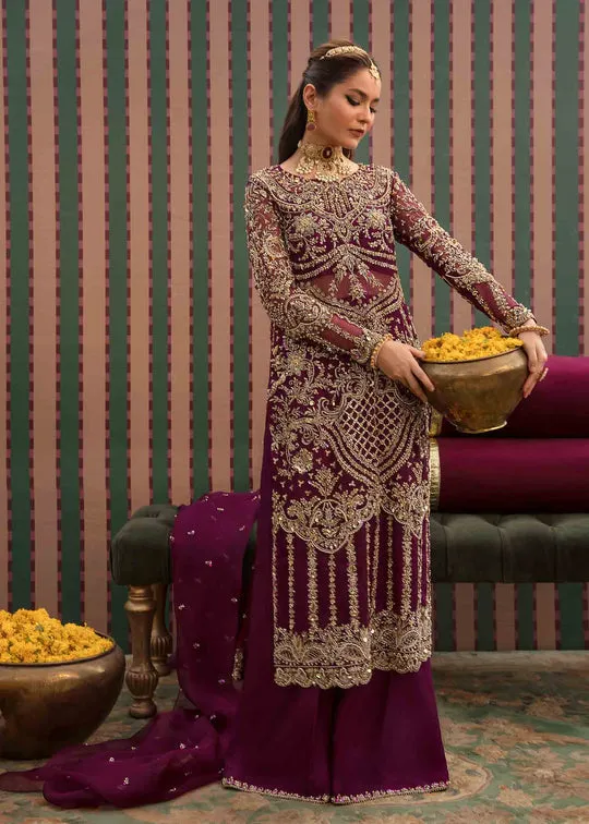 Regal Plum Embroidered Pakistani Wedding Dress Kameez Trousers