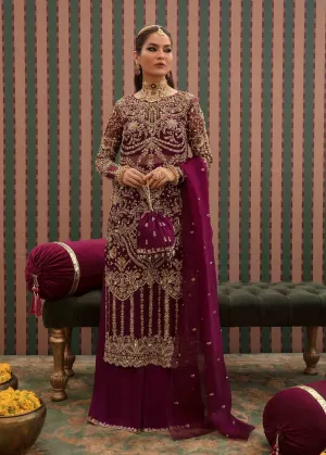 Regal Plum Embroidered Pakistani Wedding Dress Kameez Trousers