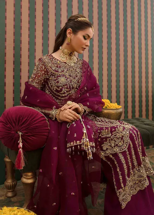 Regal Plum Embroidered Pakistani Wedding Dress Kameez Trousers
