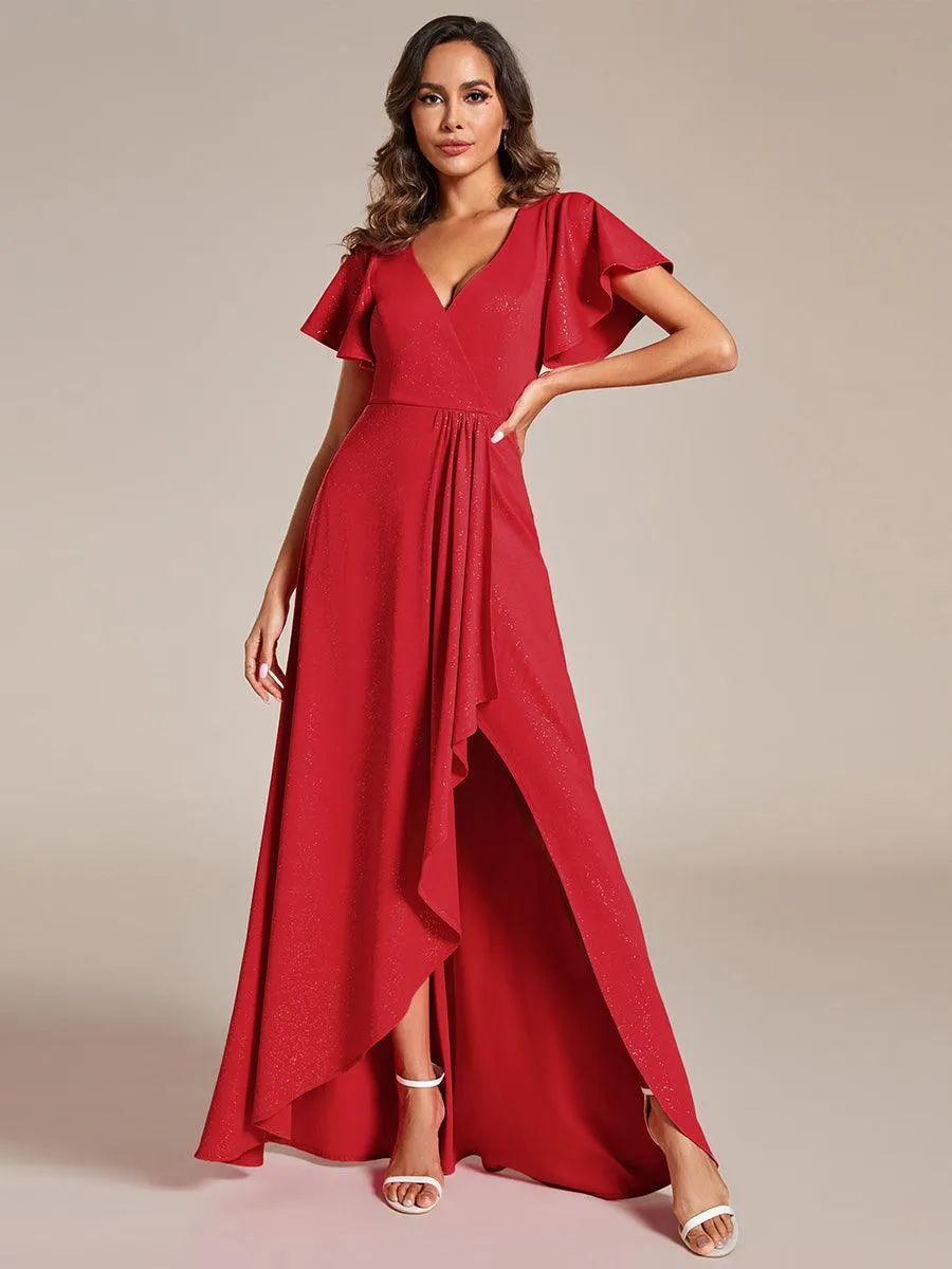 Robe de Soirée élégante à paillettes décolleté en V profond fente sur le devant