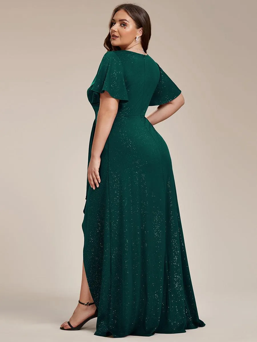 Robe de Soirée élégante à paillettes décolleté en V profond fente sur le devant