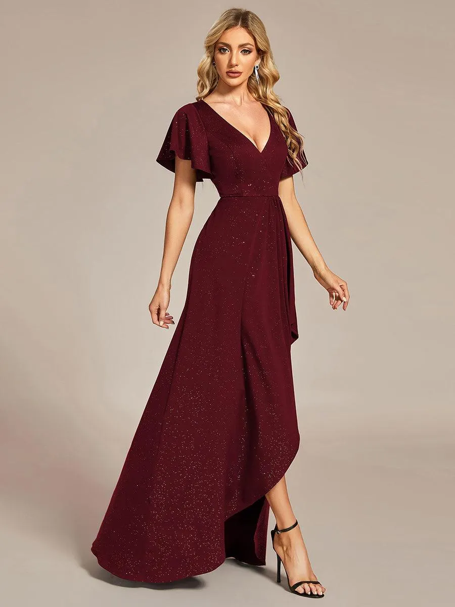 Robe de Soirée élégante à paillettes décolleté en V profond fente sur le devant