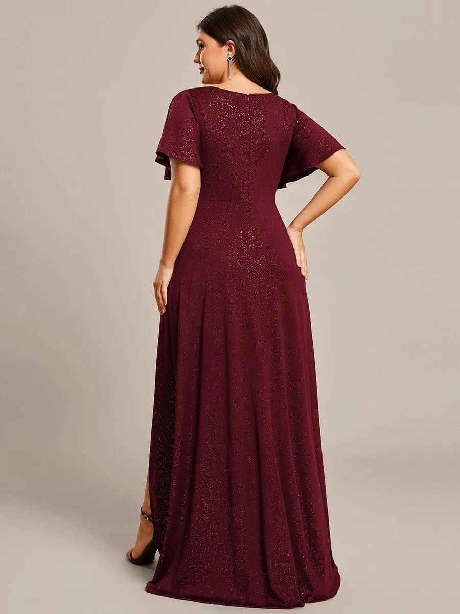 Robe de Soirée élégante à paillettes décolleté en V profond fente sur le devant