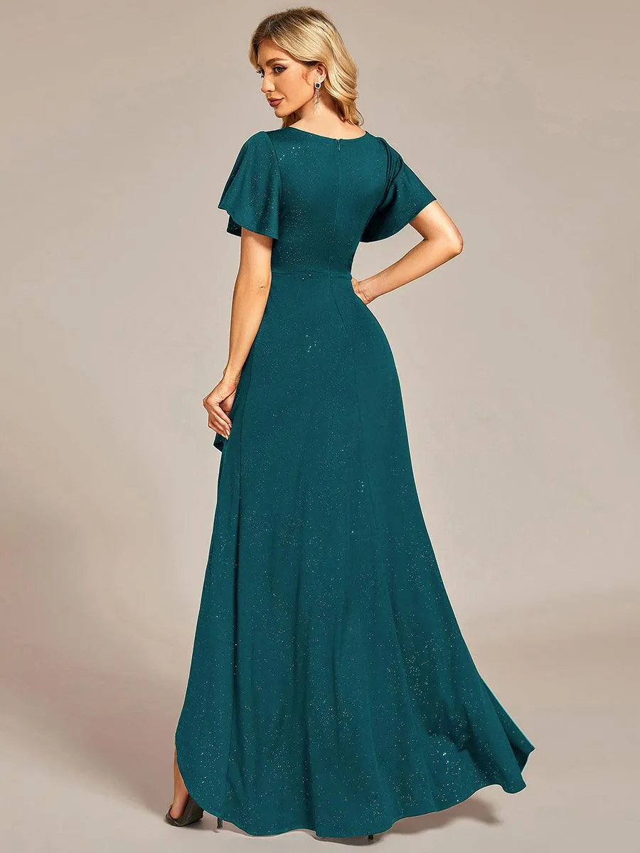 Robe de Soirée élégante à paillettes décolleté en V profond fente sur le devant