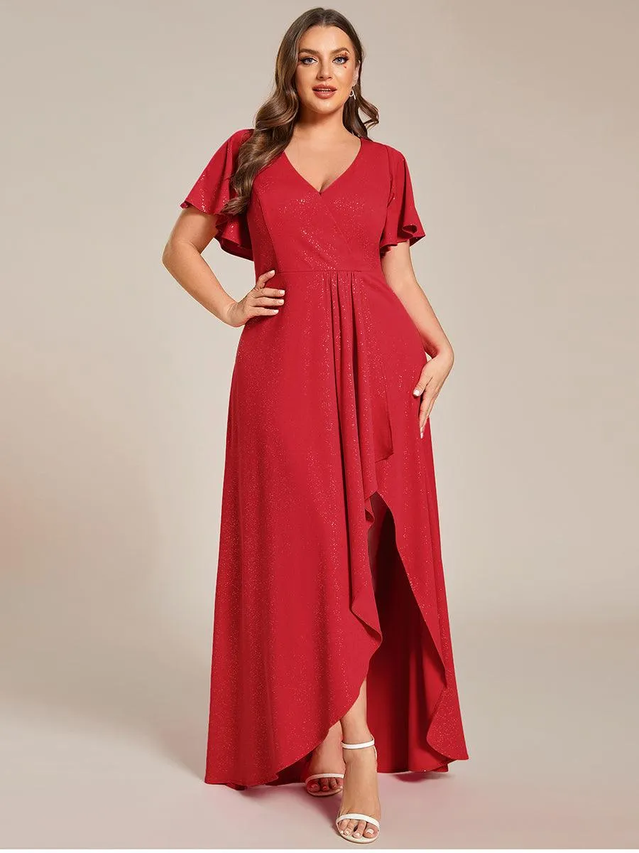 Robe de Soirée élégante à paillettes décolleté en V profond fente sur le devant