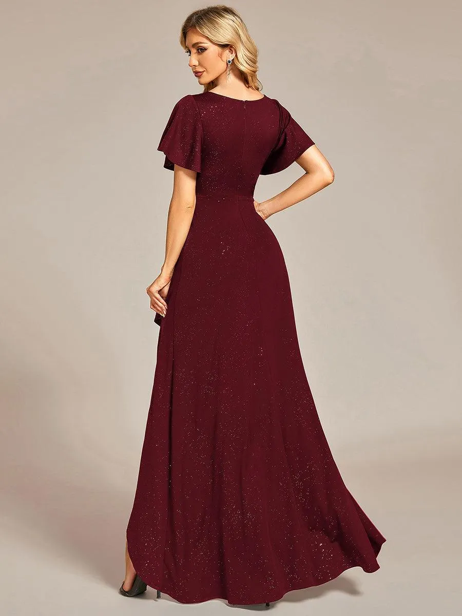 Robe de Soirée élégante à paillettes décolleté en V profond fente sur le devant