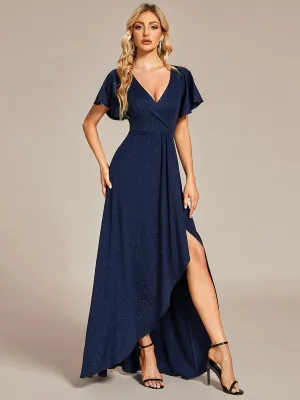 Robe de Soirée élégante à paillettes décolleté en V profond fente sur le devant
