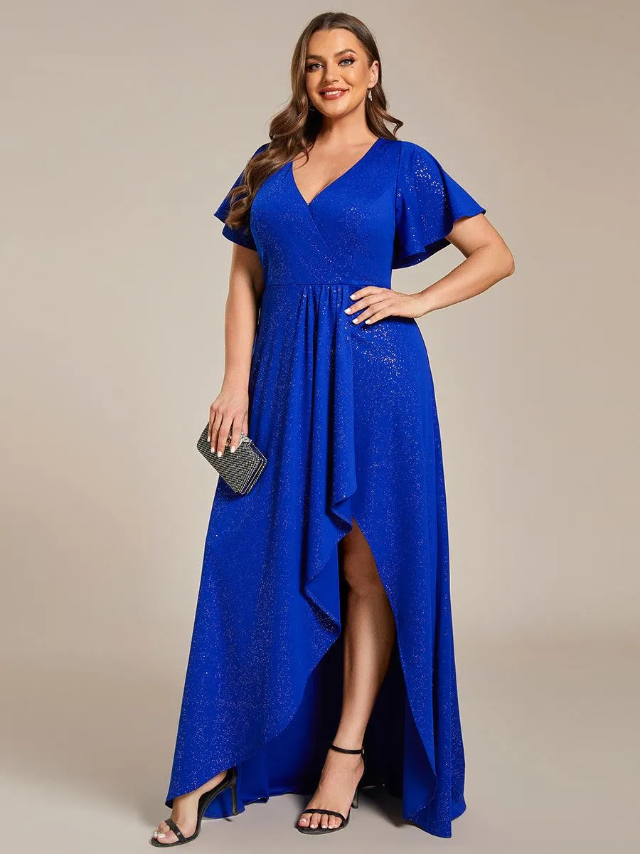 Robe de Soirée élégante à paillettes décolleté en V profond fente sur le devant