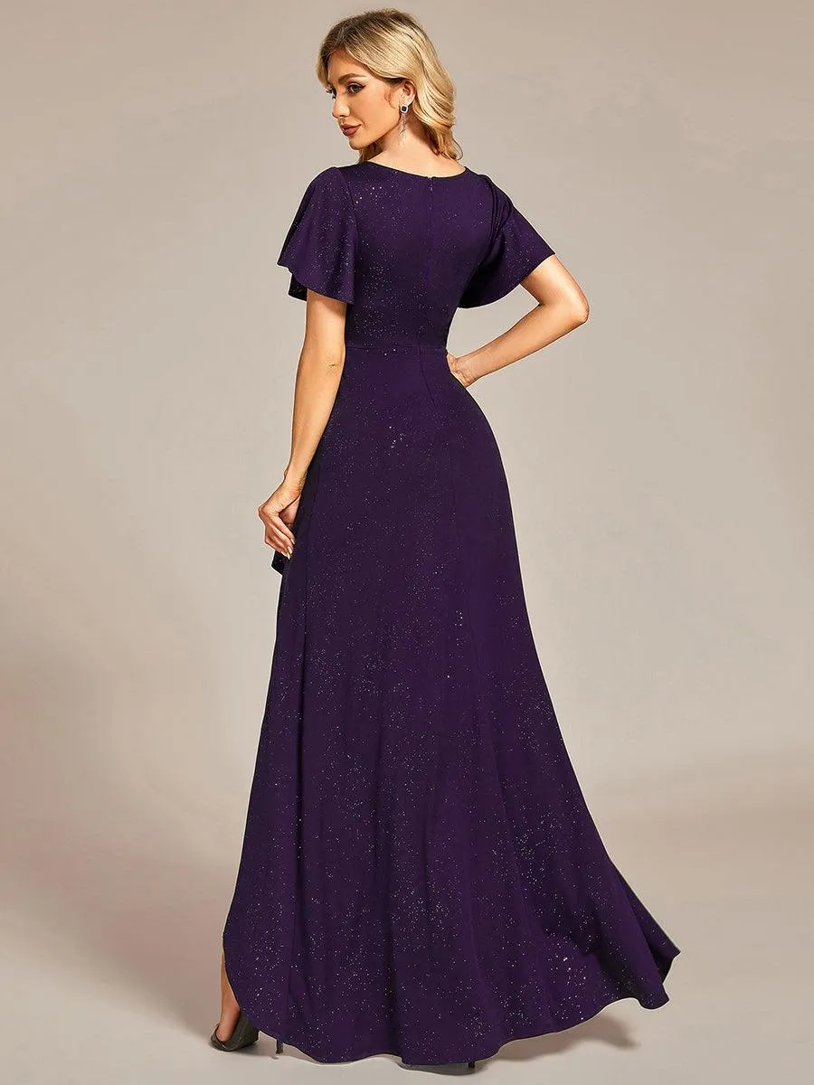 Robe de Soirée élégante à paillettes décolleté en V profond fente sur le devant