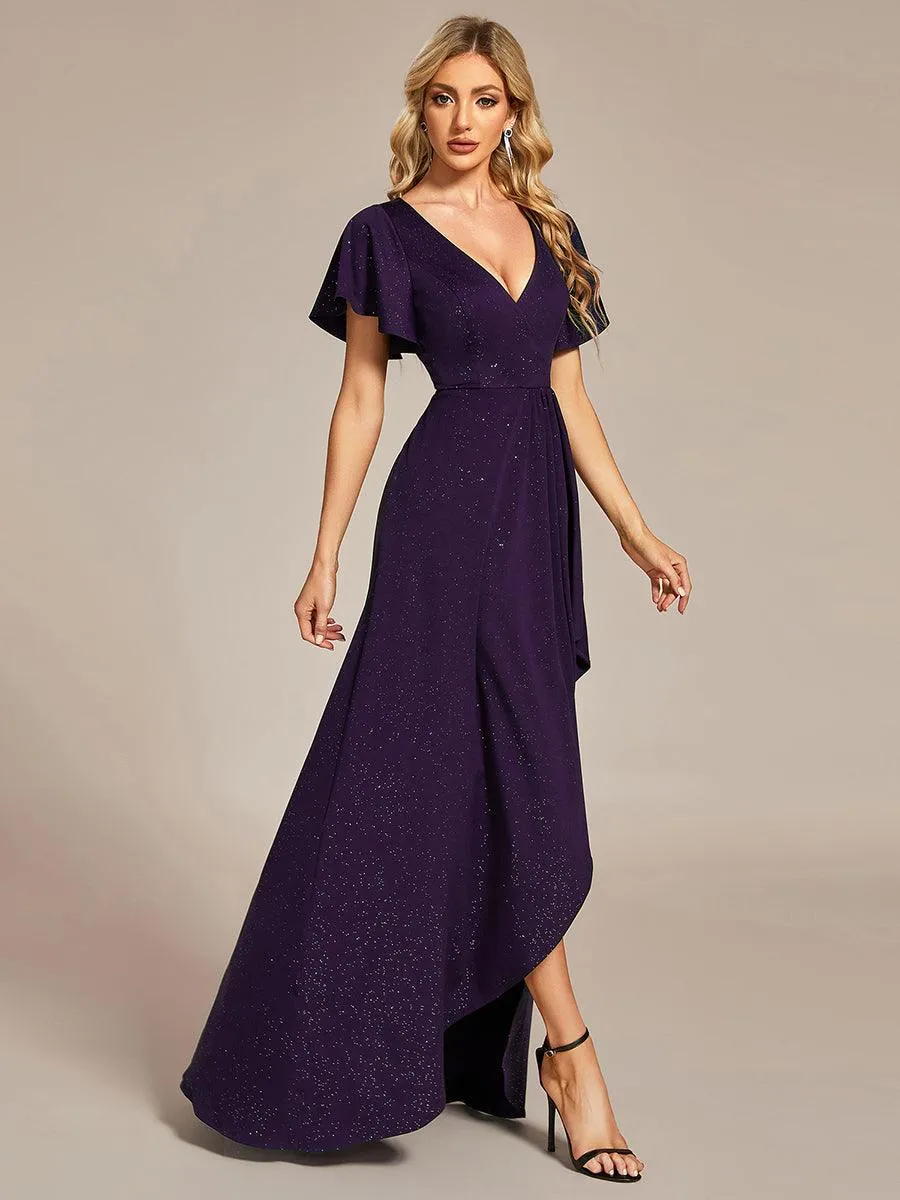 Robe de Soirée élégante à paillettes décolleté en V profond fente sur le devant