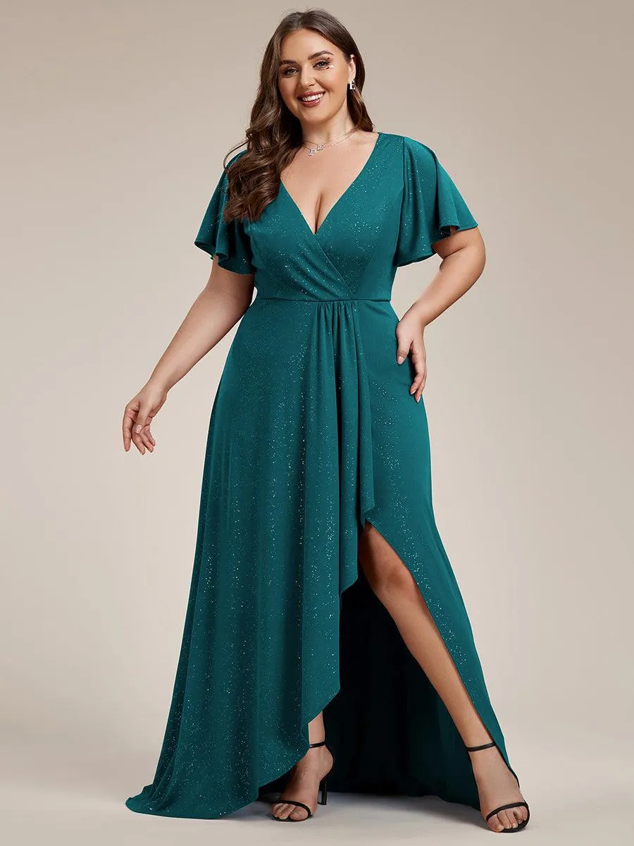 Robe de Soirée élégante à paillettes décolleté en V profond fente sur le devant