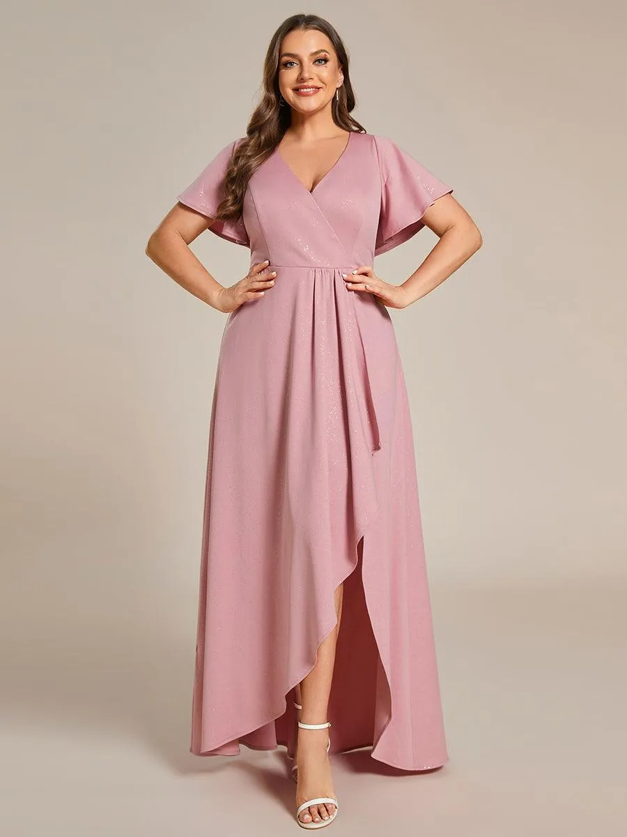 Robe de Soirée élégante à paillettes décolleté en V profond fente sur le devant