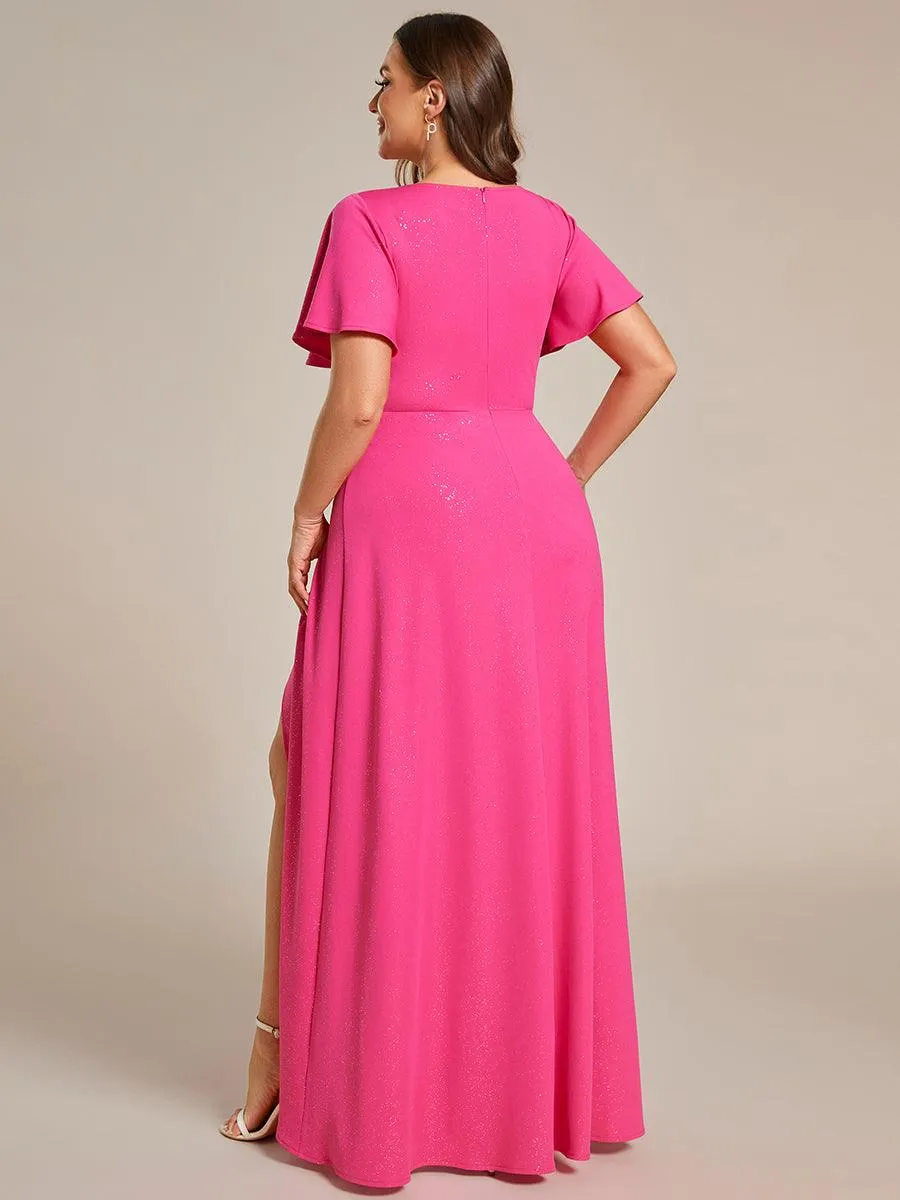 Robe de Soirée élégante à paillettes décolleté en V profond fente sur le devant