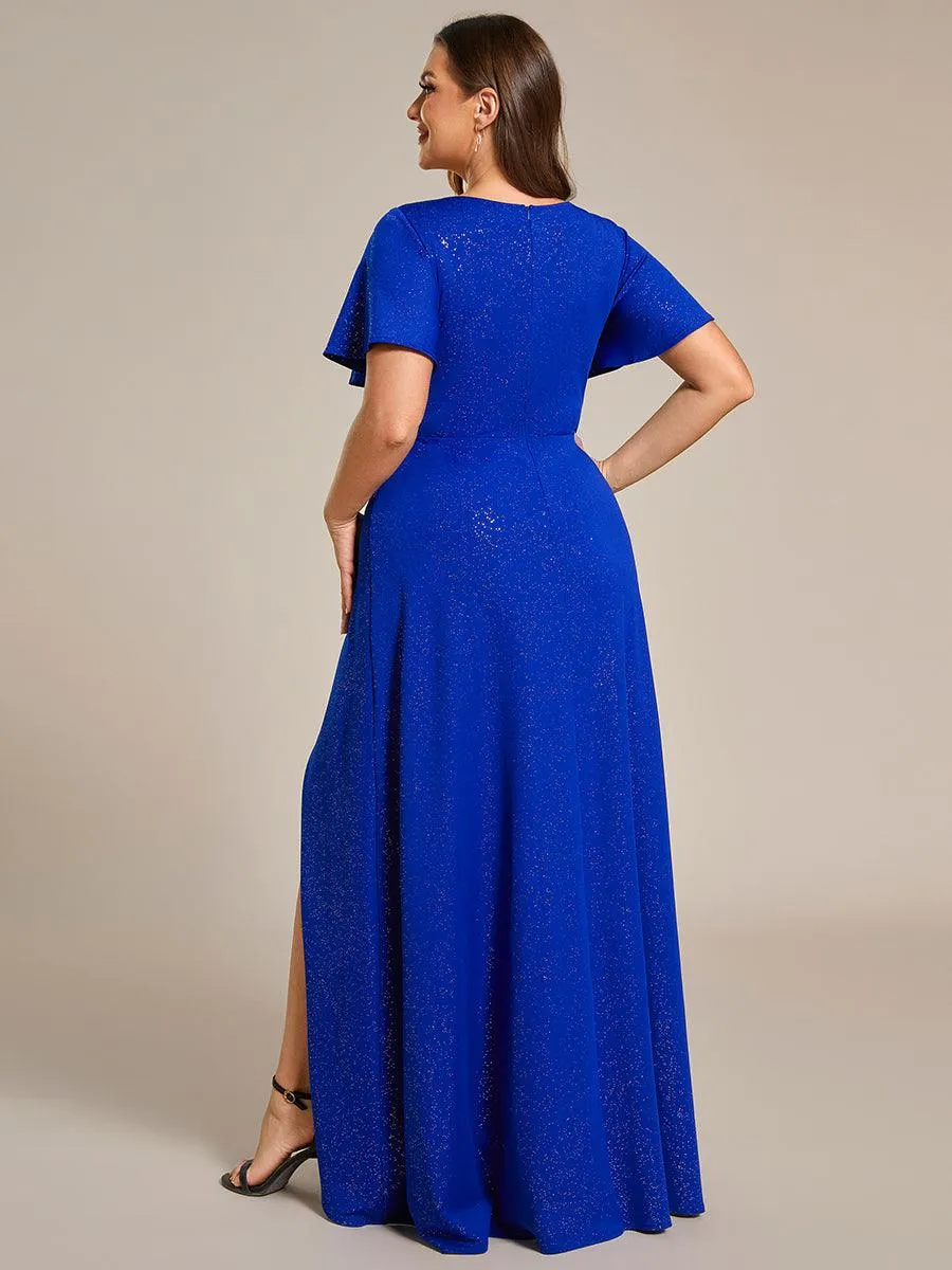 Robe de Soirée élégante à paillettes décolleté en V profond fente sur le devant