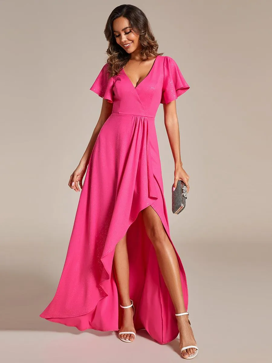 Robe de Soirée élégante à paillettes décolleté en V profond fente sur le devant