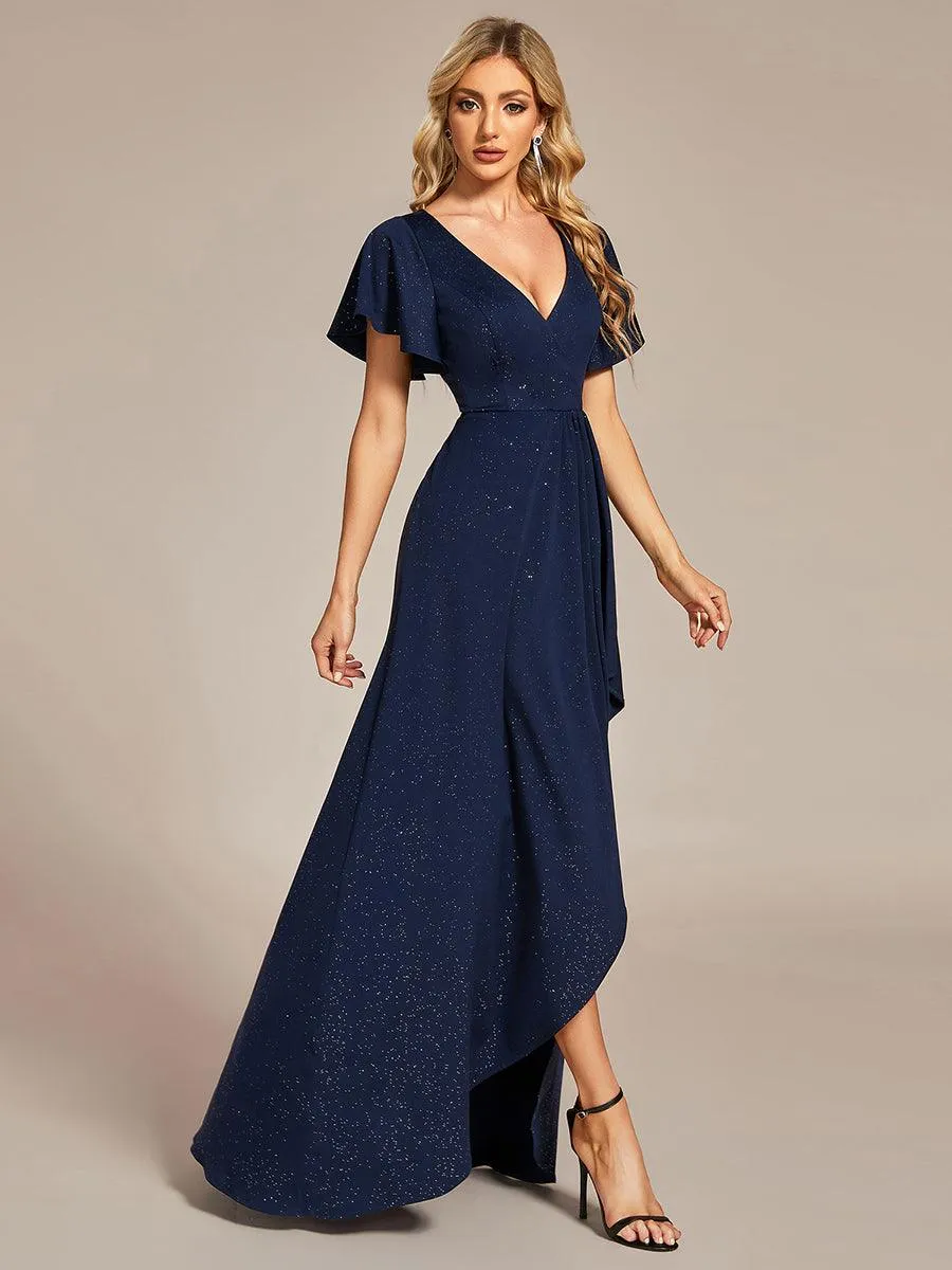 Robe de Soirée élégante à paillettes décolleté en V profond fente sur le devant