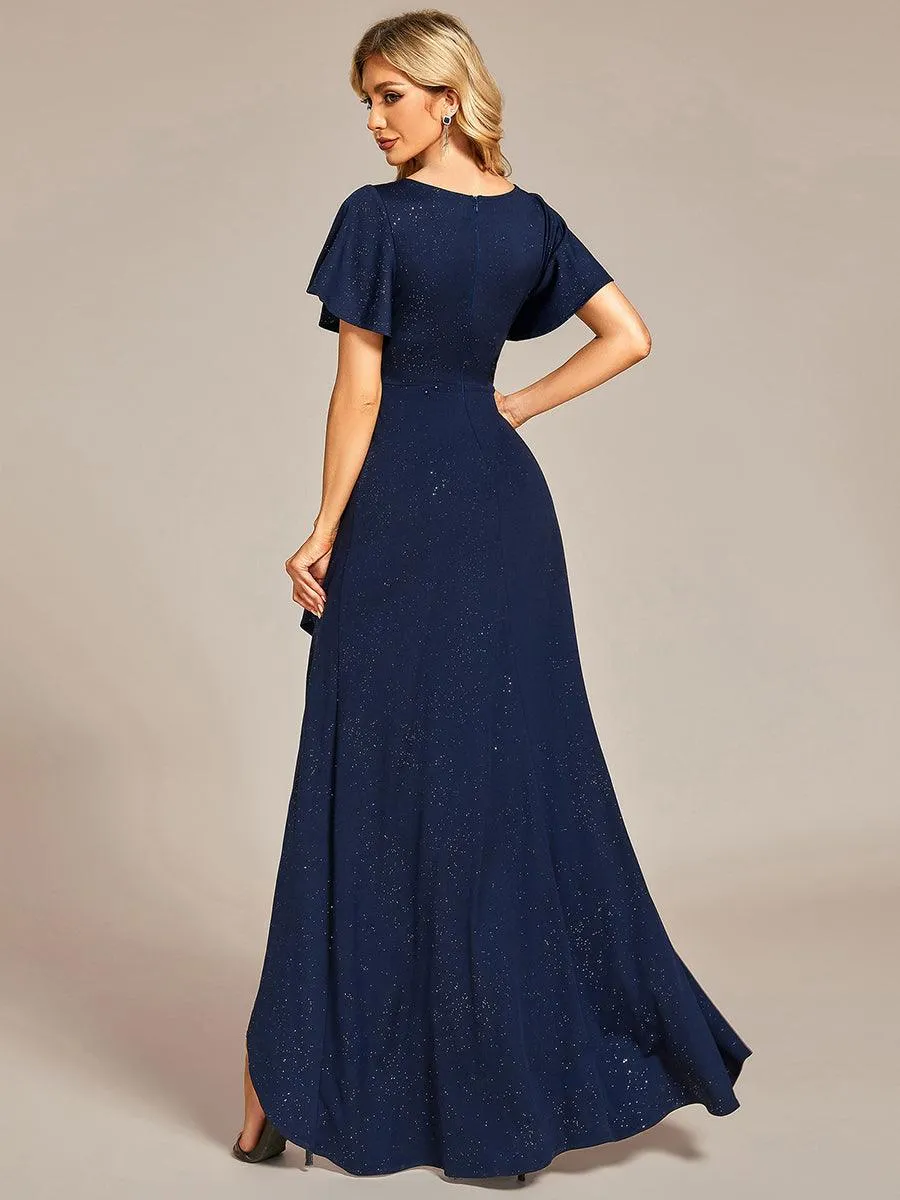 Robe de Soirée élégante à paillettes décolleté en V profond fente sur le devant