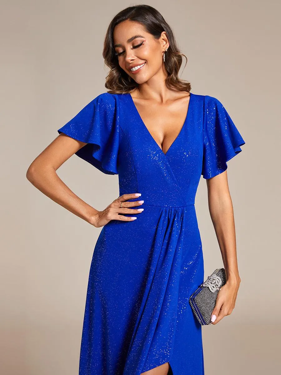 Robe de Soirée élégante à paillettes décolleté en V profond fente sur le devant