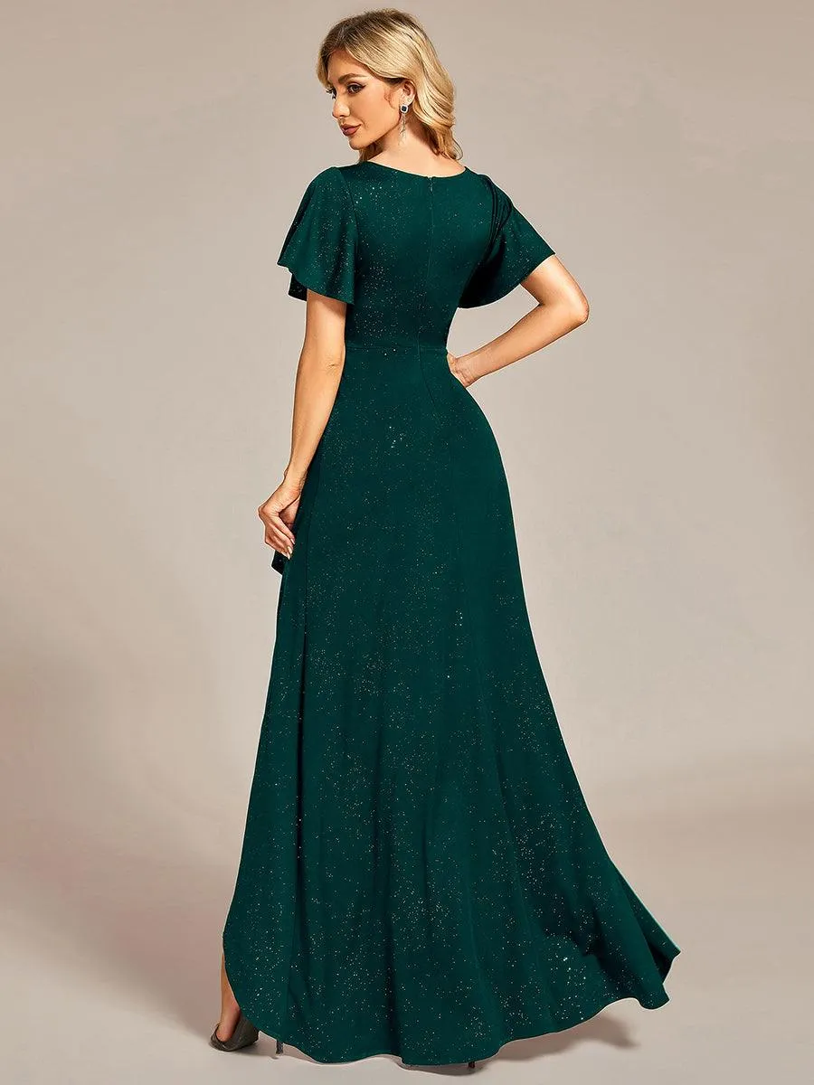 Robe de Soirée élégante à paillettes décolleté en V profond fente sur le devant