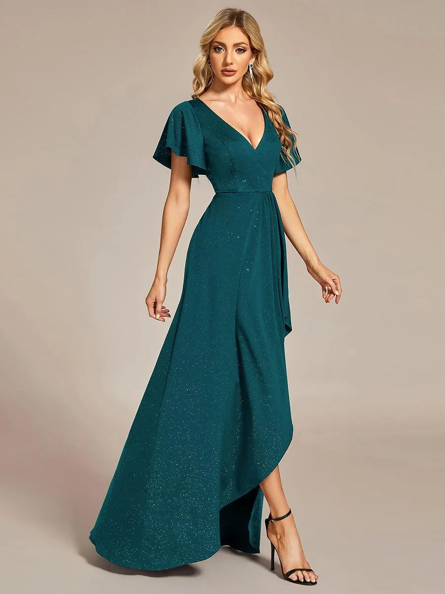 Robe de Soirée élégante à paillettes décolleté en V profond fente sur le devant