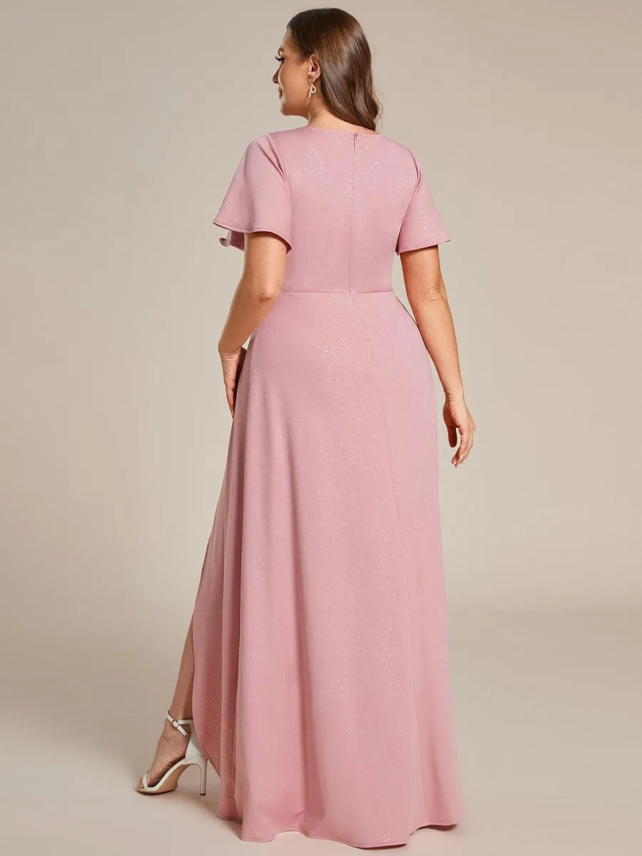 Robe de Soirée élégante à paillettes décolleté en V profond fente sur le devant