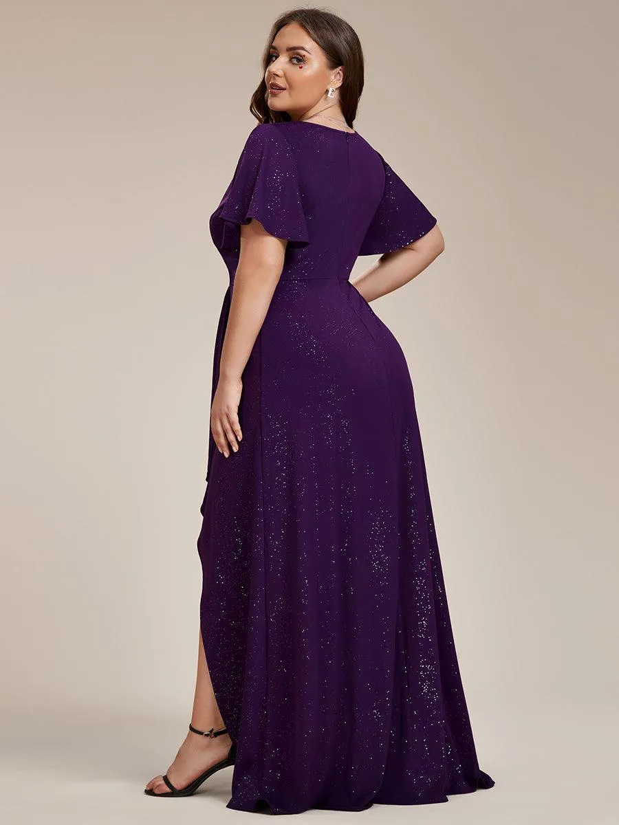 Robe de Soirée élégante à paillettes décolleté en V profond fente sur le devant
