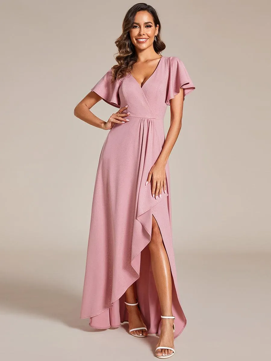 Robe de Soirée élégante à paillettes décolleté en V profond fente sur le devant