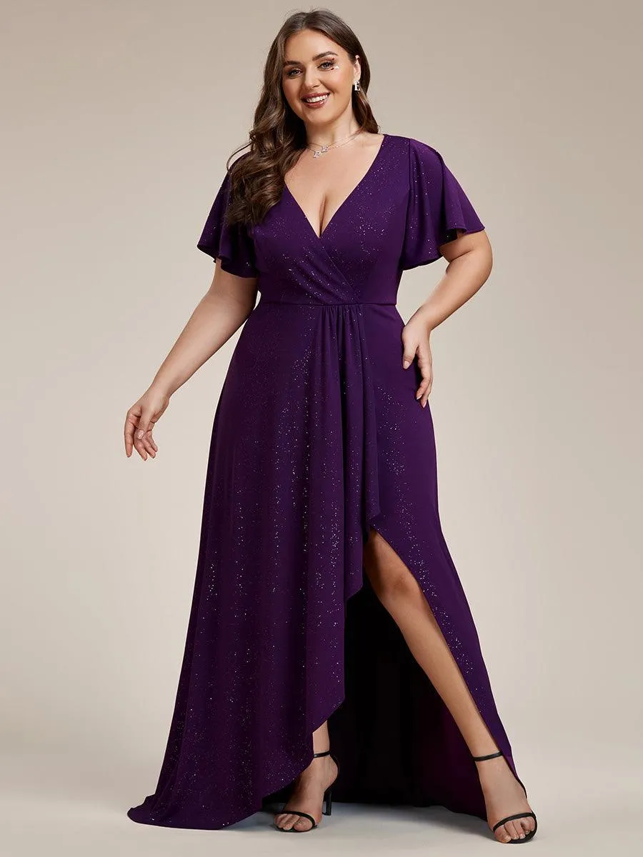 Robe de Soirée élégante à paillettes décolleté en V profond fente sur le devant